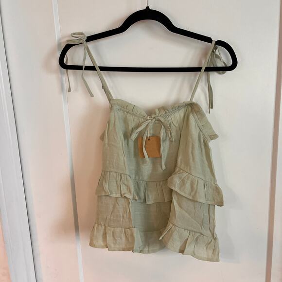NWT Anthropologie Blu Pepper Light Sage Ruffle Tiered Top Size Large - Picture 5 of 11